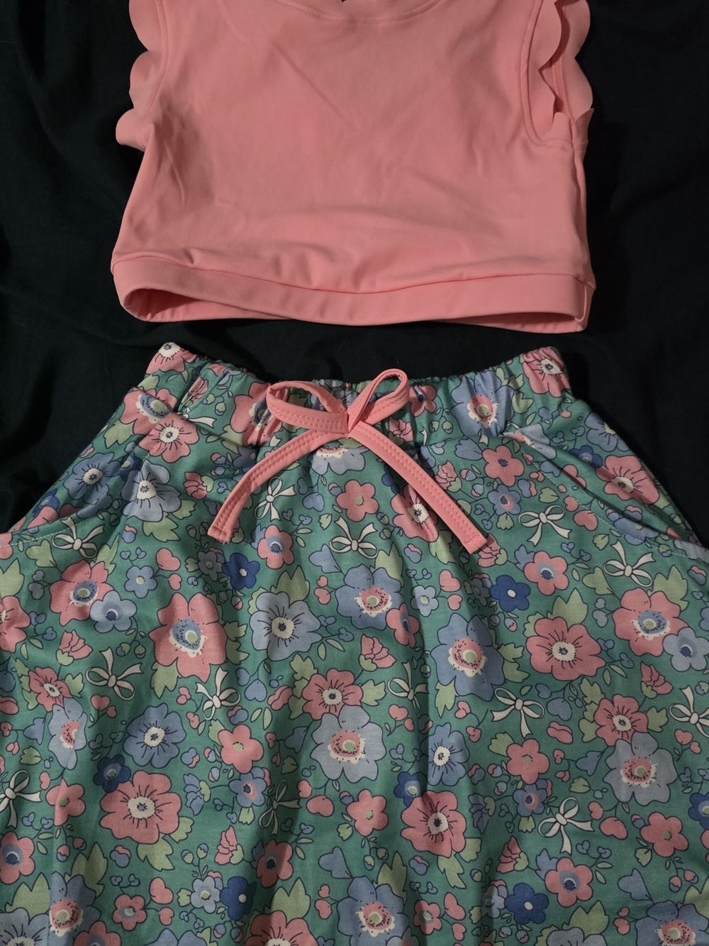 Girls Floral Skirt with Pink Drawstring Waist